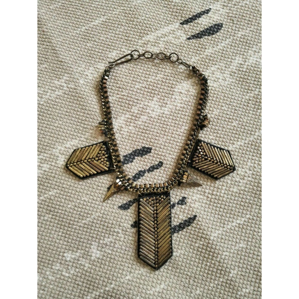 Statement Necklace Women Bronze Metal on leather Chain Heavy Handmade Boho Chic